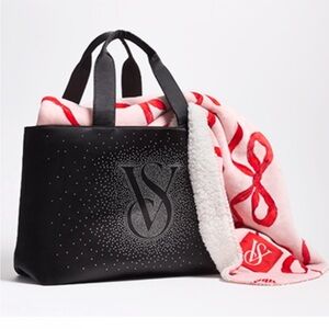 Victoria's Secret Black Tote Bag with Pink Blanket